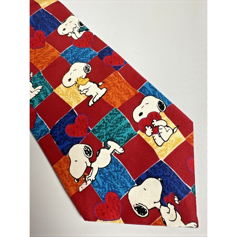 Vintage Peanuts Snoopy Puppy Love Silk Novelty Tie Hearts Valentine's 100% Silk